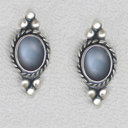 Sterling Silver Grey Moonstone Post Stud Earrings